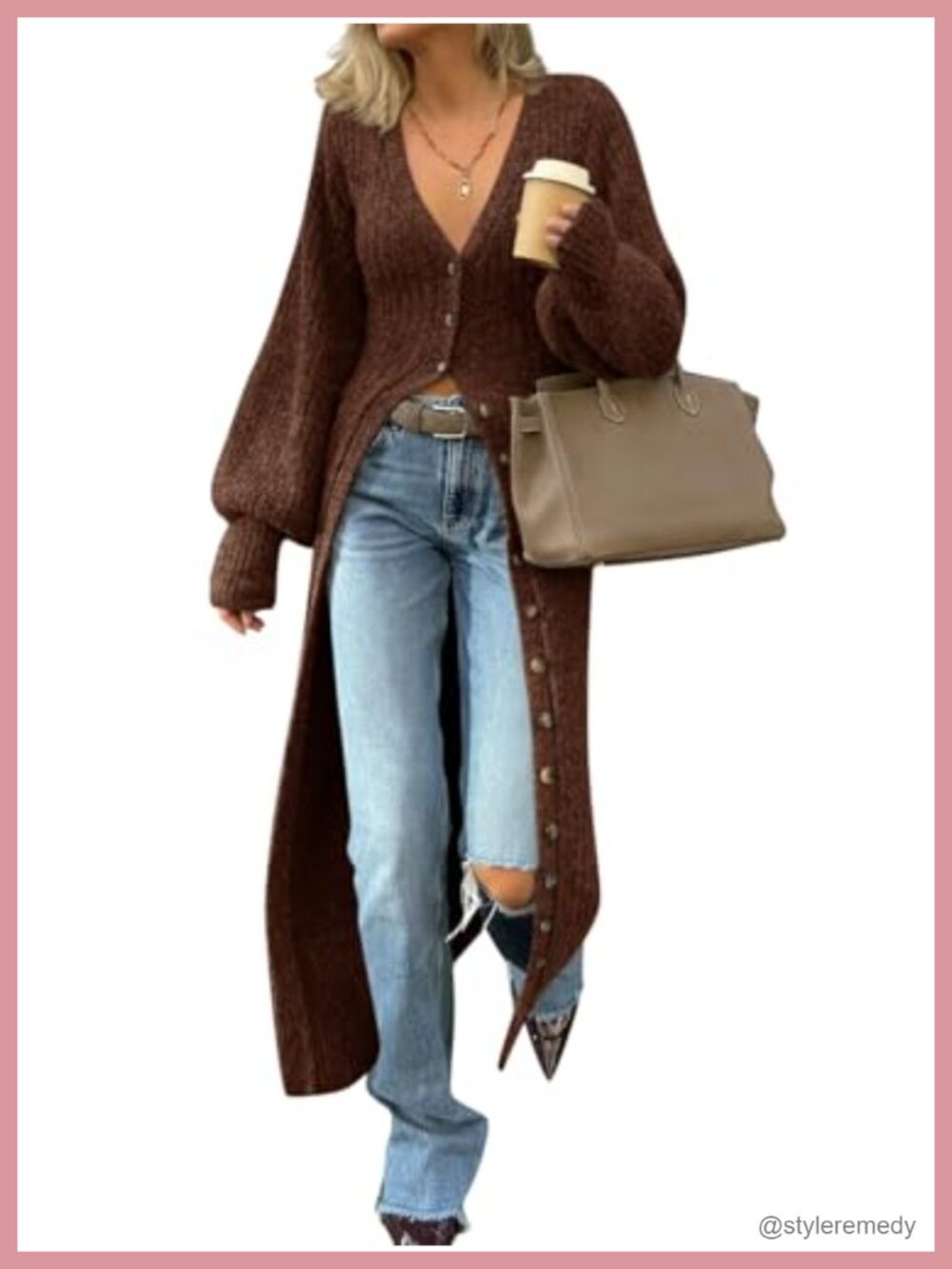 Chunky Knit V-Neck Cardigan Duster Coat Long Sweater Dress for Women